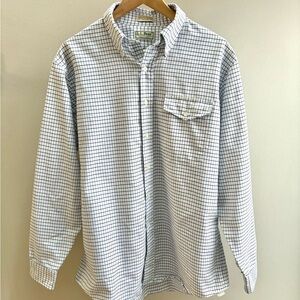 LL Bean VTG 90s white/blue striped plaid button-down longsleeve shirt 15.5 M/L
